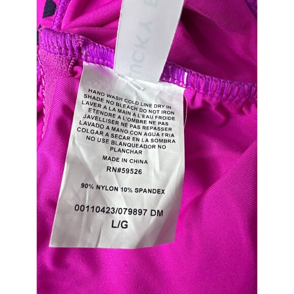 Lucky Brand Womens Pink Black Lace Trim One-Piece Swimsuit Large Nylon Blend - Picture 4 of 5